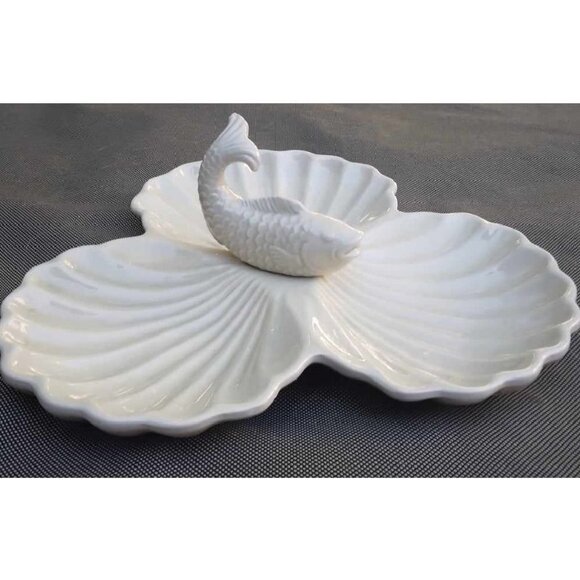 Fun Fitz & Floyd MCM Vintage Koi Fish Triple Section Clam Shell Serving Dish - Picture 5 of 8